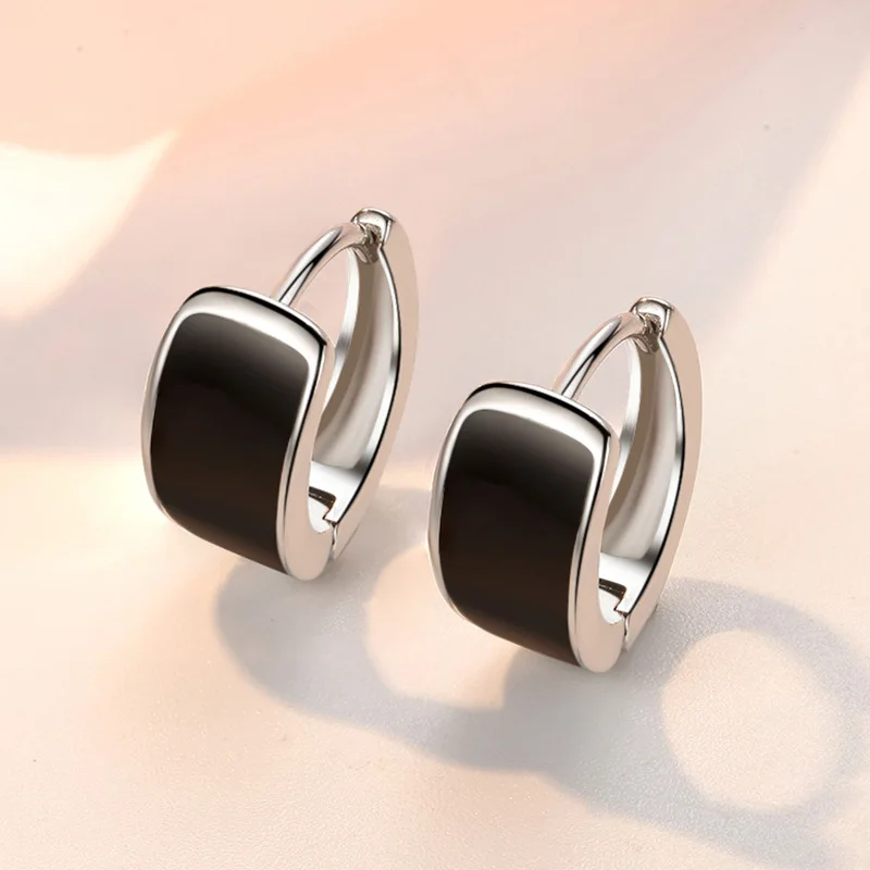 Korean New Minimalist Earrings Black Drip Oil Earring Japanese Trendy 925 Silver Ear Buckle For Women KOFSAC