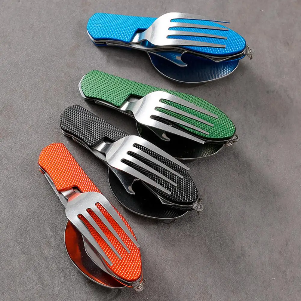 Outdoor Folding Cutlery Metal Picnic Hiking Backpacking Detachable Fork Spoon Fruit Cutter Collapsible Flatware Utensils