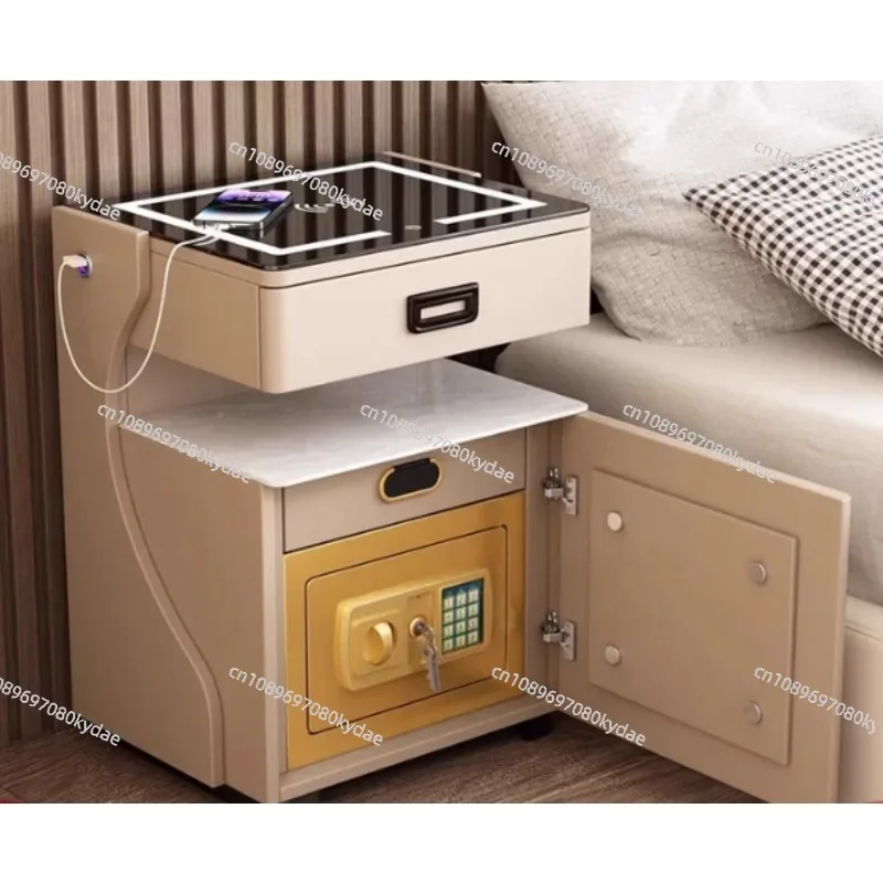 Home Smart Bedside Table Safe Integrated Bedroom Storage Cabinet Simple Modern Wireless Charging Safe with Light - view 2