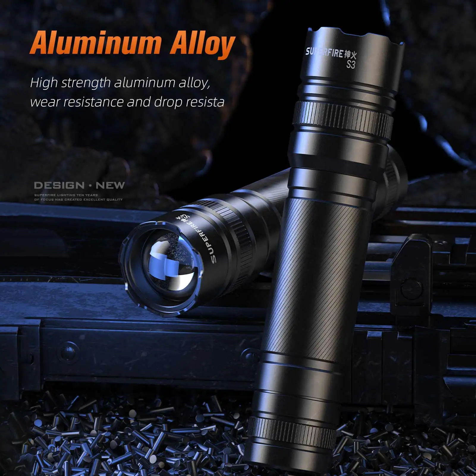 SUPERFIRE S3/RX10 3W Mini LED Flashlights Camping Torch 5 Lighting Modes Aluminum Alloy Zoomable Light Waterproof 18650 Light