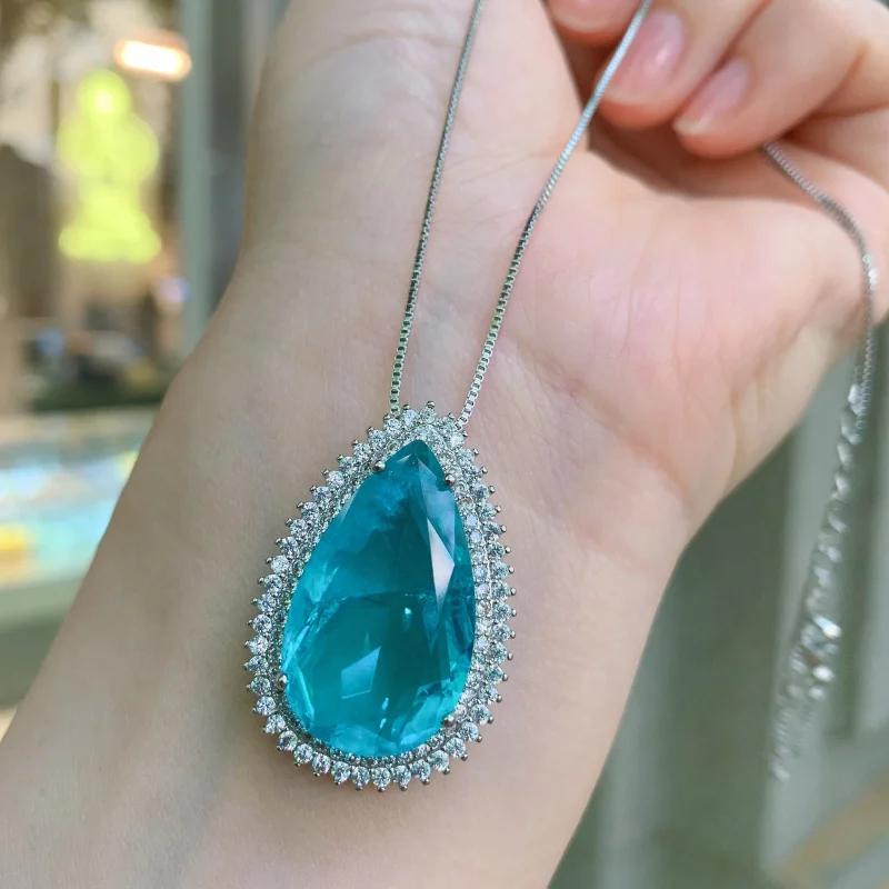 New European and American style fashion Tanzanite aquamarine pendant necklace and earring jewelry set15*25