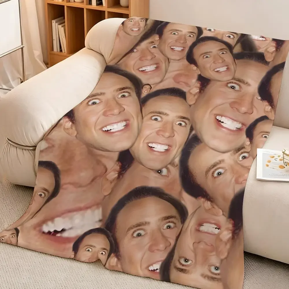 Actor N-Nicolas Cage Hollywood Movie Famous Design Throw Soft Warm Flannel Blanket Lightweight for Sofa Bed Couch Travel Adults