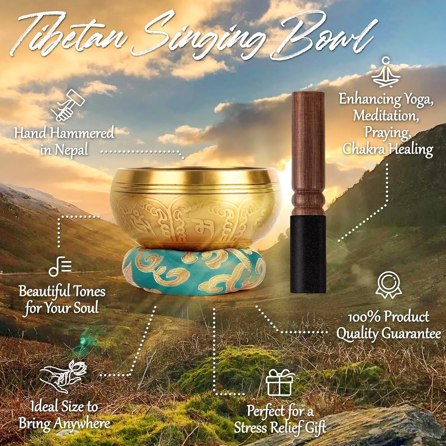 2-Pack Tibetan Singing Bowls Set 100% Handmade Metal China Sound Bowl Meditation Yoga Chakra Healing Gifts Women (Blue