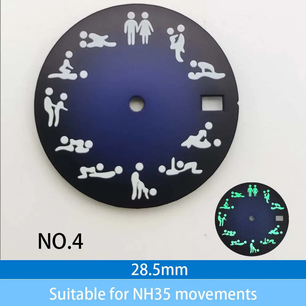 новый стерильный циферблат диаметром 28,5 мм подходит для механизма NH35, с окошком даты и зеленой люминесценцией.