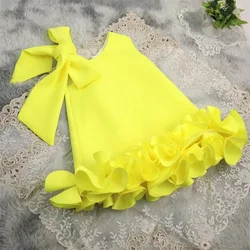 Lovely Baby Yellow Flower Girl Dress Outfits Peach Costumes Sleeveless For Wedding Kids Birthday GIFT First Communion Gowns