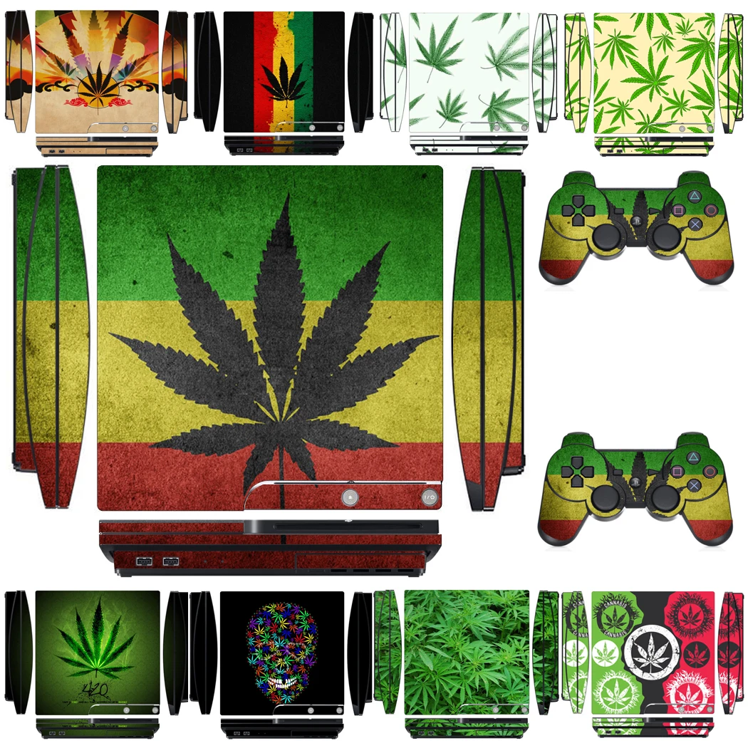 

Maple Leaves Vinyl Skin Sticker Protector for Sony PS3 Slim PlayStation 3 Slim and 2 controller skins Stickers