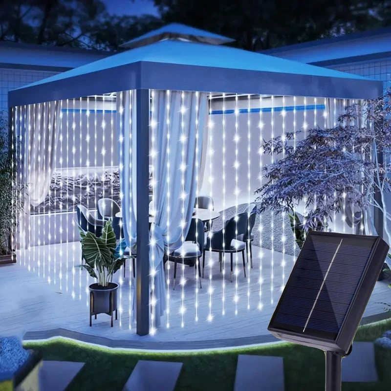

Solar Curtain String Lights, Waterfall LED Lights, 8 Modes,Camping Outdoor String Lights,Garden Outdoor Balcony Patio Wall Decor