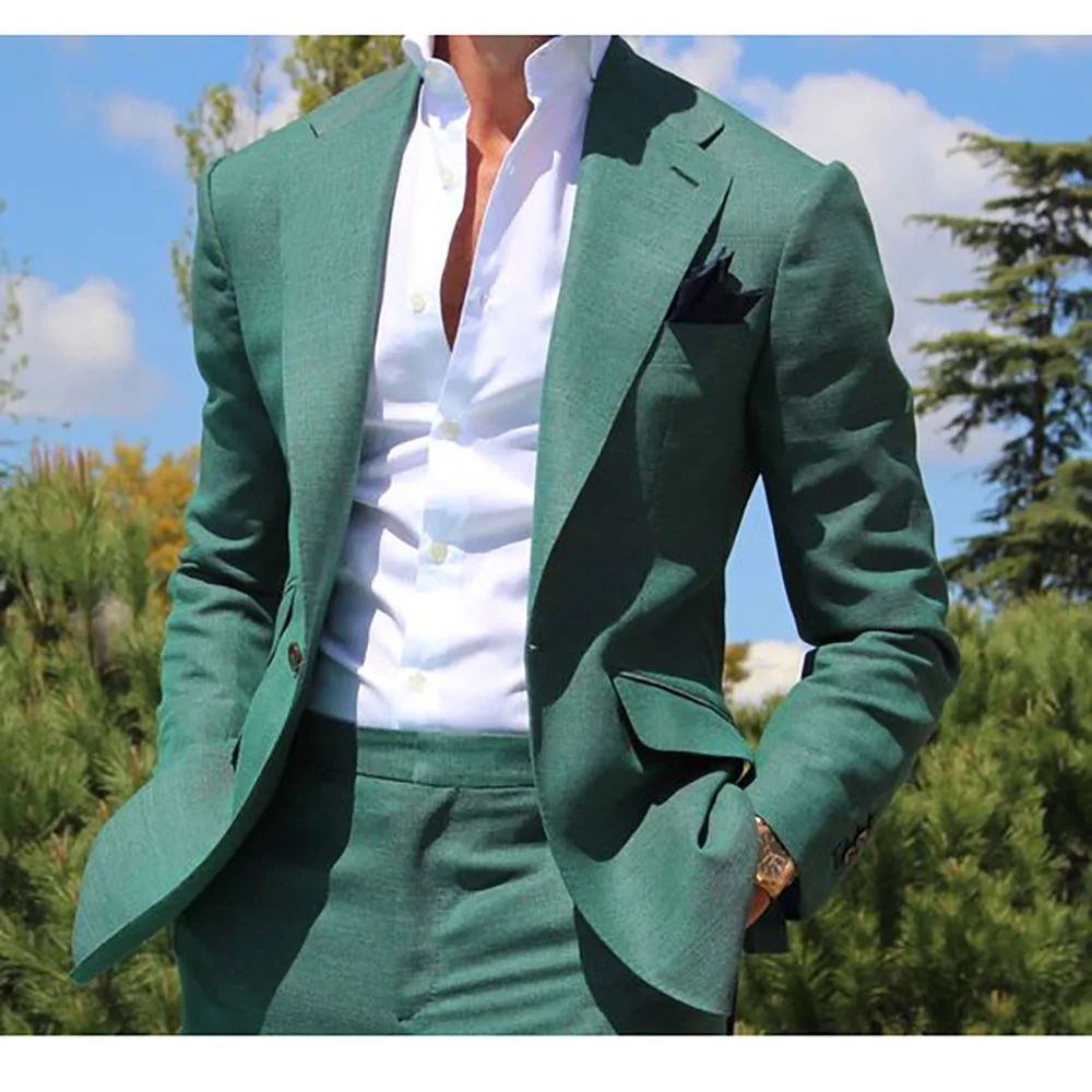 

Latest Coat Pant Designs Green Men Suit Slim Fit Tuxedo 2 Piece Fashion Blazer Casual Custom Simple Party Suits Terno Masculino