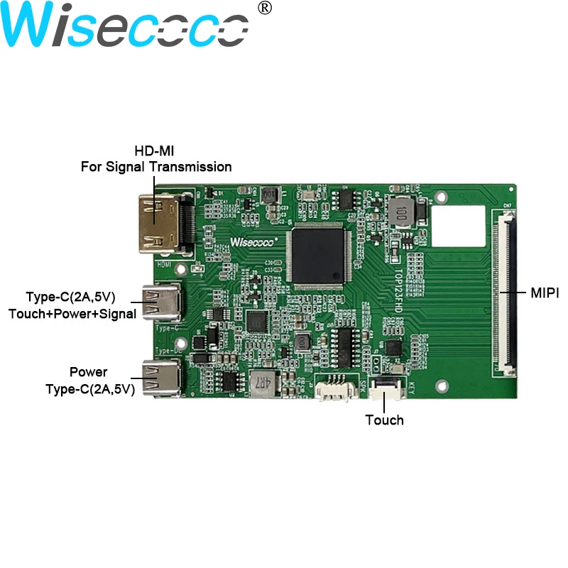 Wisecoco 12,3-дюймовый ультратонкий сенсорный дисплей 1920x720 IPS растянутый экран Raspberry Pi с цифровой вывеской, плата драйвера USB-C