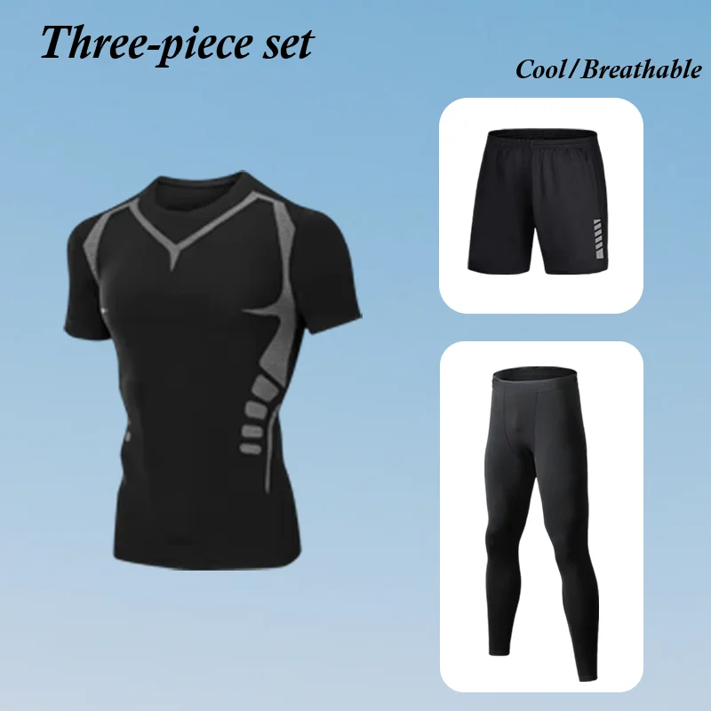 

Spring Summer Men's Sci-Fi Fitness Suit Quick Drying Breathable Compression Basketball Running High Elastic Training Set
