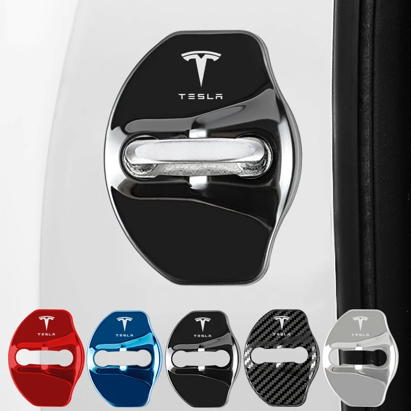 4Pc Car Stainless Steel Door Lock Protective Covers Door Lock Buckles for Tesla Model Y Model 3 2017-2023 / MODEL3 Highland 2024