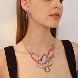 Fashion Geometric Jewelry Sets for Women Accessories New Trendy Drip Oil Necklace and Earrings Set Daily Party Prom Gift