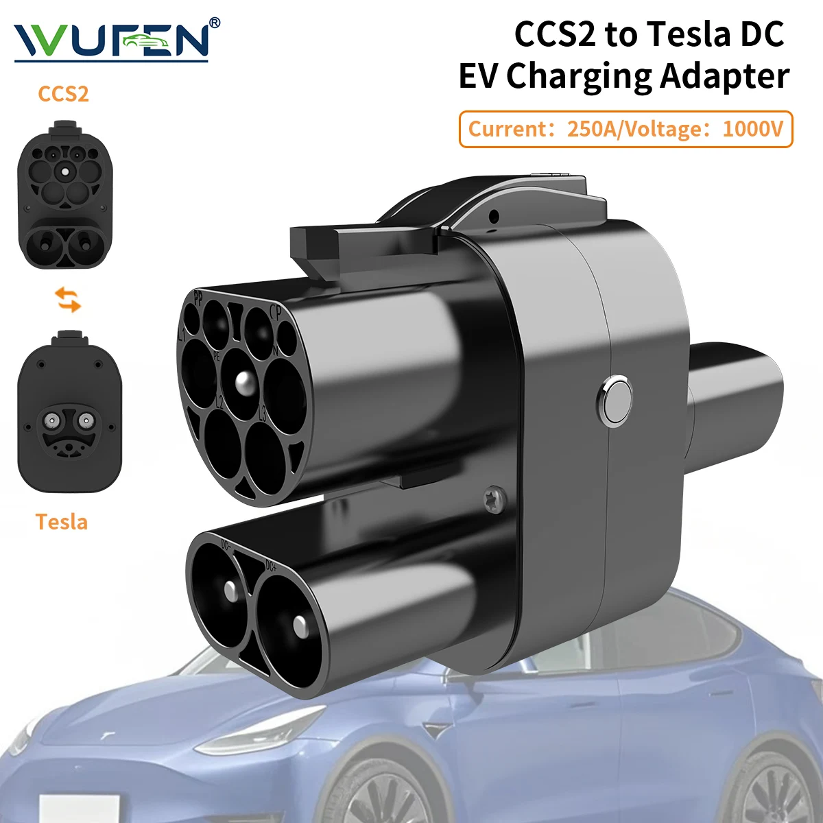 WUFEN For Tesla Model Y/S/3 Fast Charging CCS2 to NACS Adapter Connector CCS2 Tesla Adapter Type2 to Tesla EV Charger Combo 2