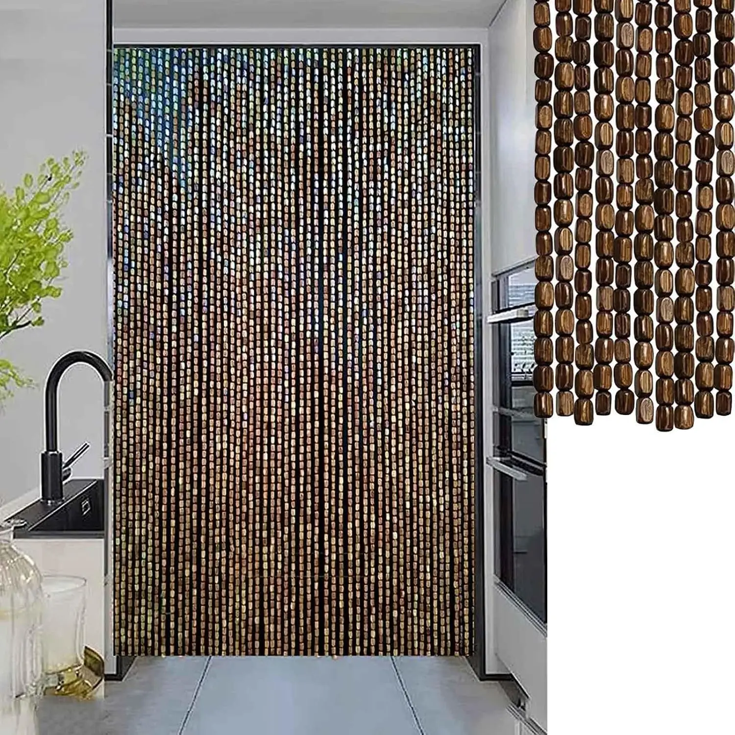 De Cuentas Para Puertas, 60/80/90/100/110/120/130/140 Hebras De Madera De Bambú Cortina De Abalorios Natural, Panel De Pantalla De