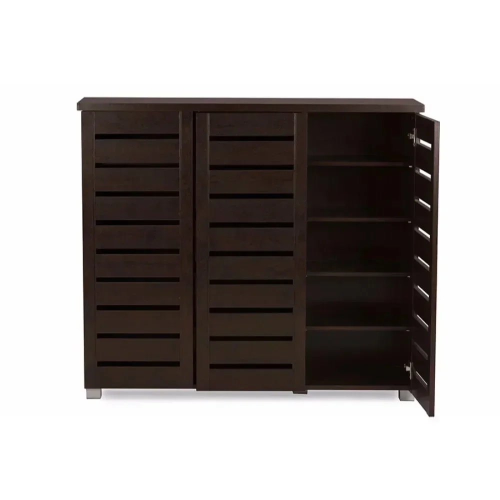 Adalwin 3 Door Shoe Cabinet In Dark Brown Cheap Shoes Storage System Modular Furniture