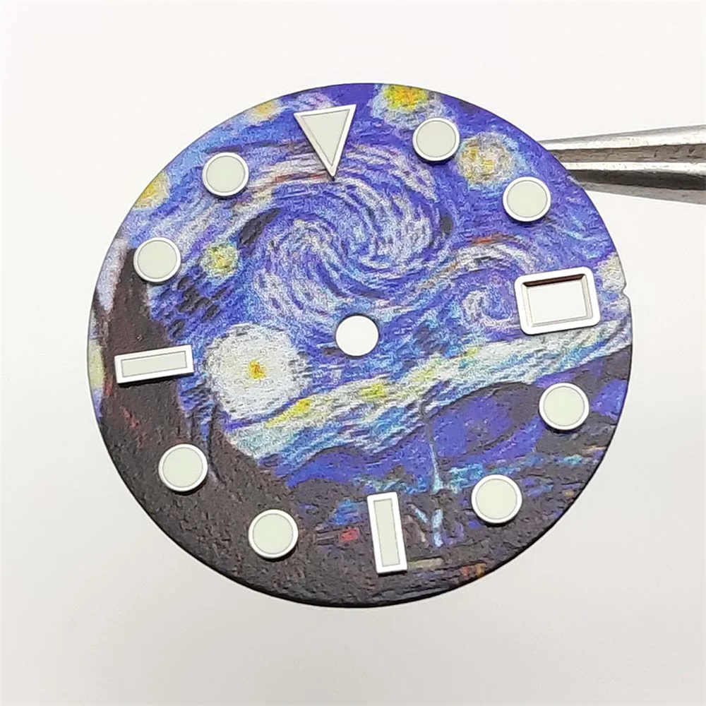 NH35 Dial 28.5mm, Green Luminous Watch Dial, for NH35 NH36 4R36 Movement Starry Sky Single Calendar Watch Face Modified Parts