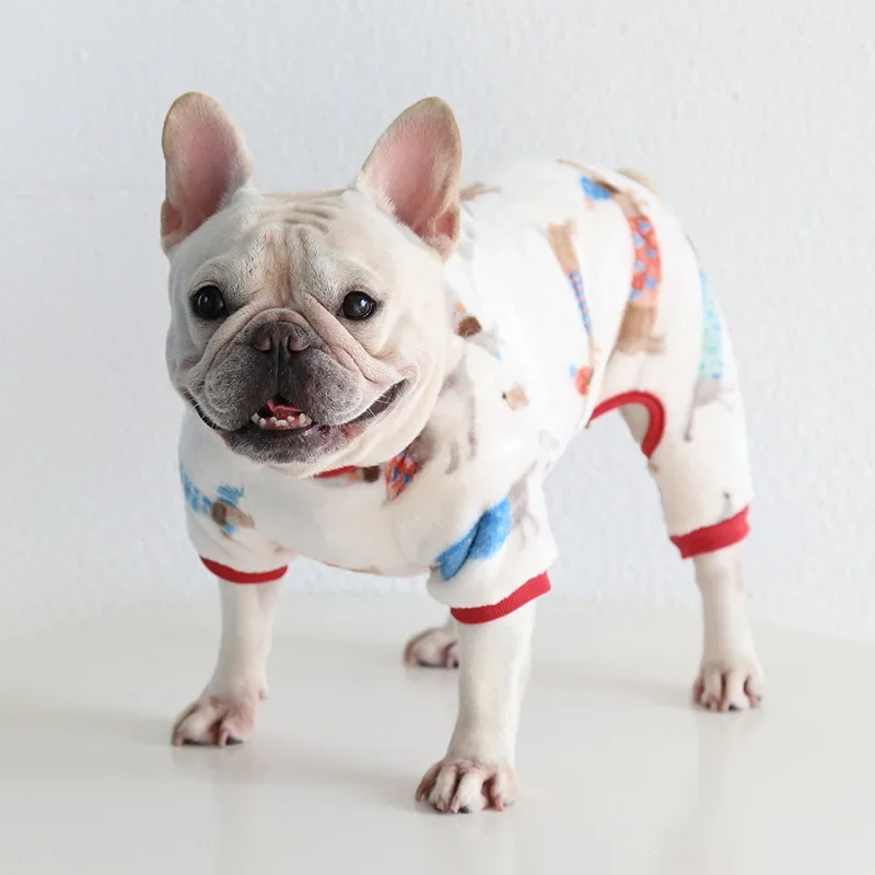 XS-2XL Winter Autumn Warm Fleece Dog Clothes 4 Legged French Bull Elastic Jumpsuit For Bull Dog