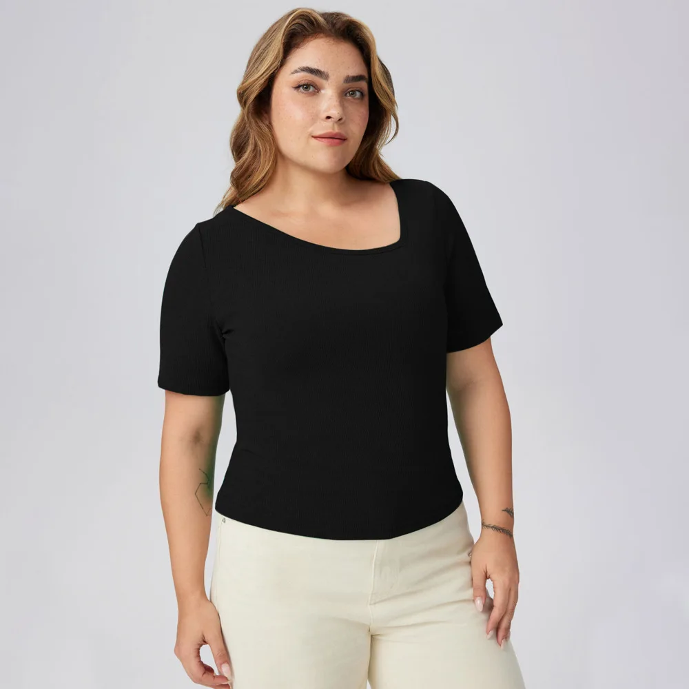 Black Basic Women's T-shirts Casual Short Sleeve Tee Tops Plus Size Tshirt Special Offers Cheap Summer Curvy Clothes Pulovers