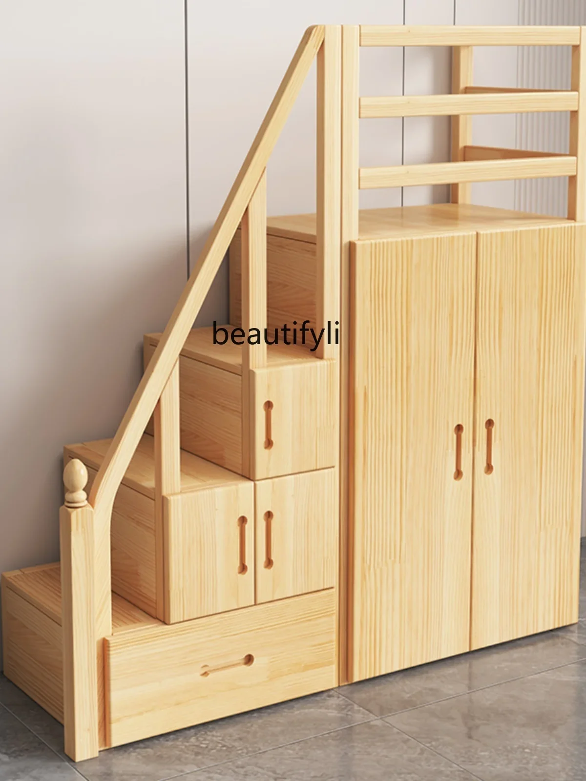 

Solid Wood Multi-Functional Staircase Cabinet with Wardrobe Ladder Cabinet Step Stool Drawer Locker