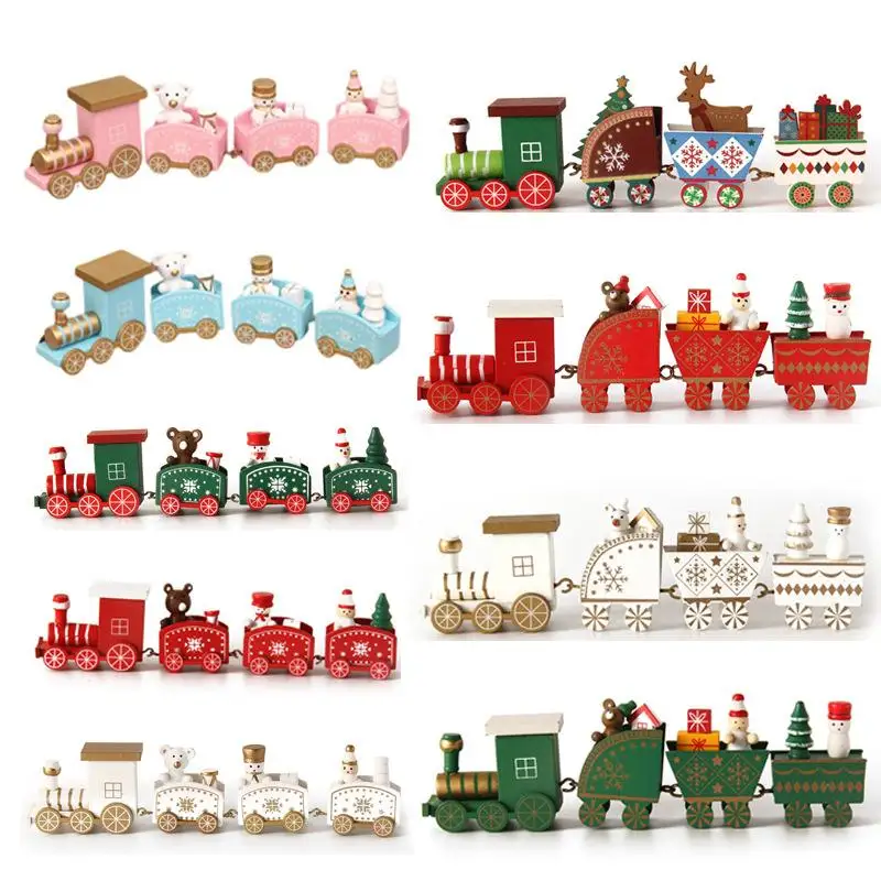 2024 New Hot Selling Christmas Wooden Mini Train Decorations Solid Wood Christmas Train Cabinets Desktop Ornaments