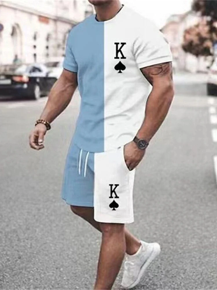 Y 2K Heren camiseta en shorts Set K letra impresa Heren modo Casual Straat Korte mouw Grote maat tweeelige set