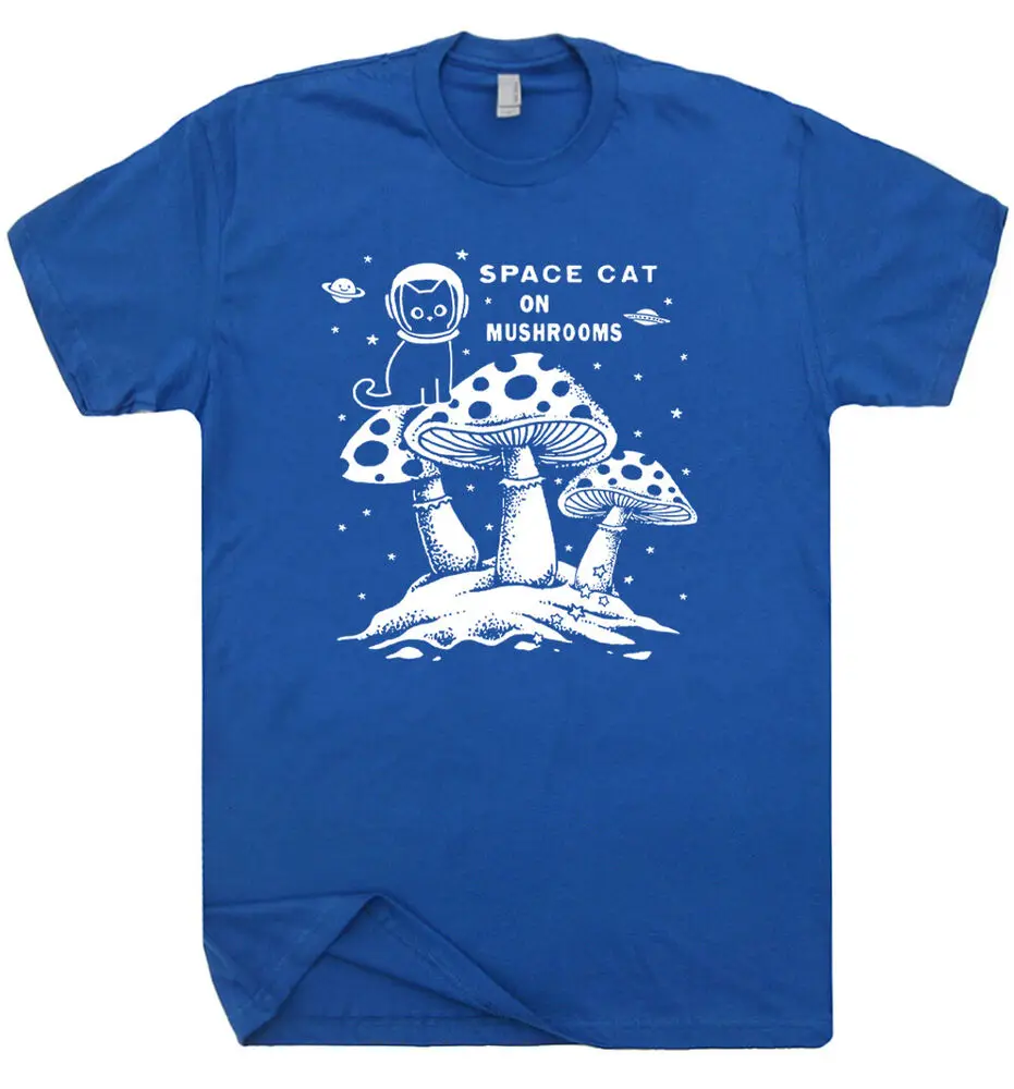 Space Cat on Mushrooms Shirt Funny Cat Shirts Retro Psychedelic Weird Unusual T