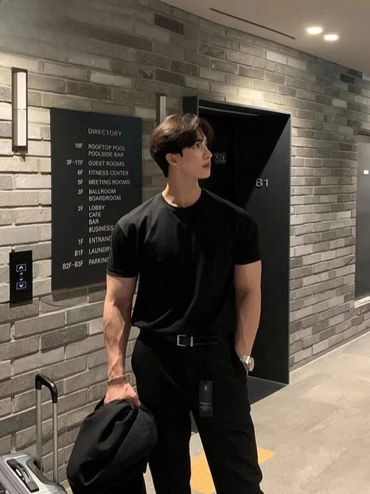 

Wassup Happy Bla Casual Loose Men's T-irt Summer Fitn Clothes ort Sve round Ne Cotton Polyester Faion Brand