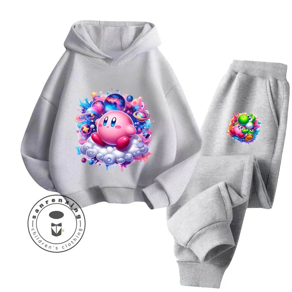 2024 Cartoon Kirby Hip Hop Fashionable Long Sleeve Sets for Kids Streetwear Modern Style Fall Winter Cheap Hoodie Sports Set