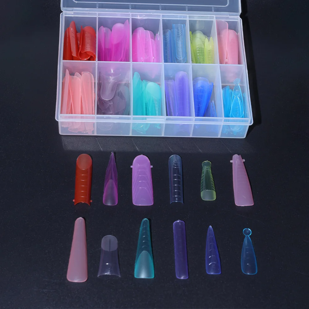 12x24 pièces = 288 pièces coloré construction rapide ongles moule conseils mi-long Alond/Ballet/Coffin ongles étendre conseils couverture complète faux conseils outils