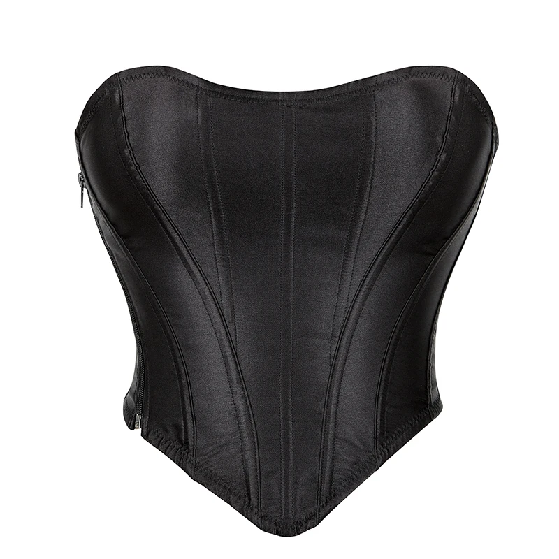 Burlesque Slimming Cropper 16 Bone Lace Bandage Corsets Solid Black Breast Lifter Corset tubeTop Zip For Women