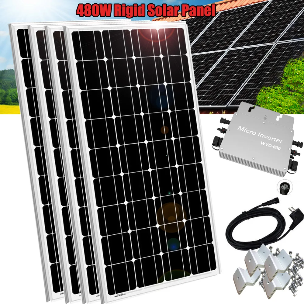 

480W Glass Solar Panel Solar Balcony Power Station 600W Inverter 230V Plug&Play balcony power system 4x120W home complete kit