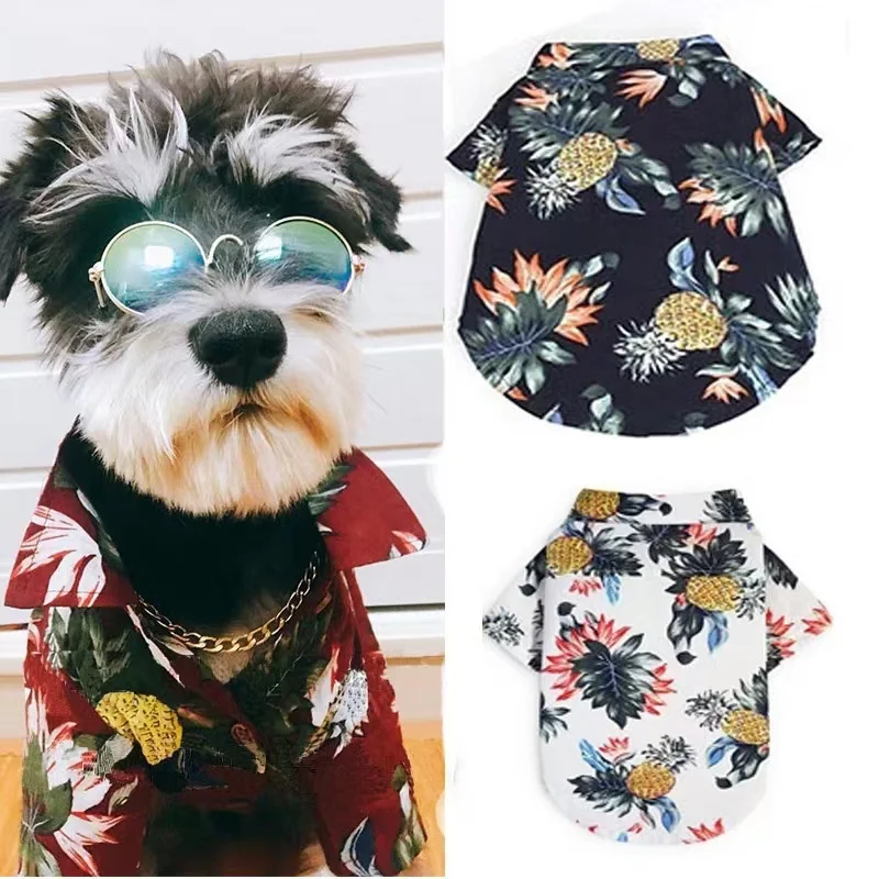 Pet Beach Pineapple Shirts Hawaiian Style Dog Cat Coat Vest Spring Summer Thin Breathable Puppy T-Shirt Clothes Fashion Costumes