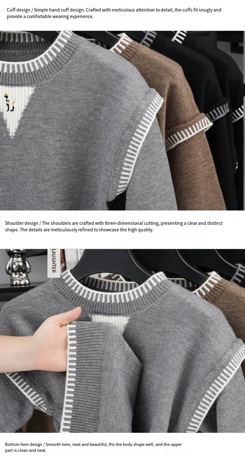 Herren Herbst-Trend Strickpullover, Rundhals, bestickter Marken-Warmpullover, trendiger, lässiger, neuer, hochwertiger Herrenbekleidungs-Oberteil – Detail 3