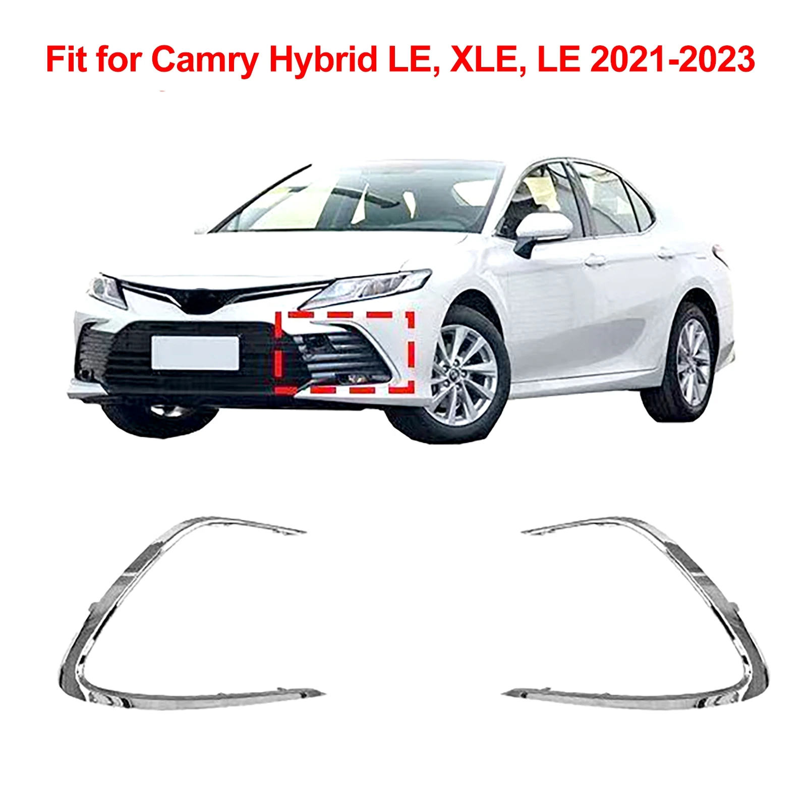 

Комплект из 2 хромированных накладок на передний бампер для Toyota Camry Hybrid LE, XLE, LE 2021-2023, артикулы 5271306120, 5271206120, TO1038244, TO1039244
