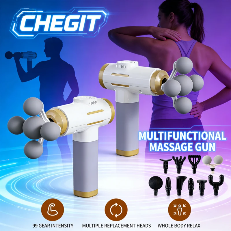 11-in-1 99-Stufen Starke Faszienpistole mit 5 Kugeln, Hochfrequenz-Vibrationsmassagegerät für Schulter, Taille, Beine und Körper, Entspannungsmassagegerät