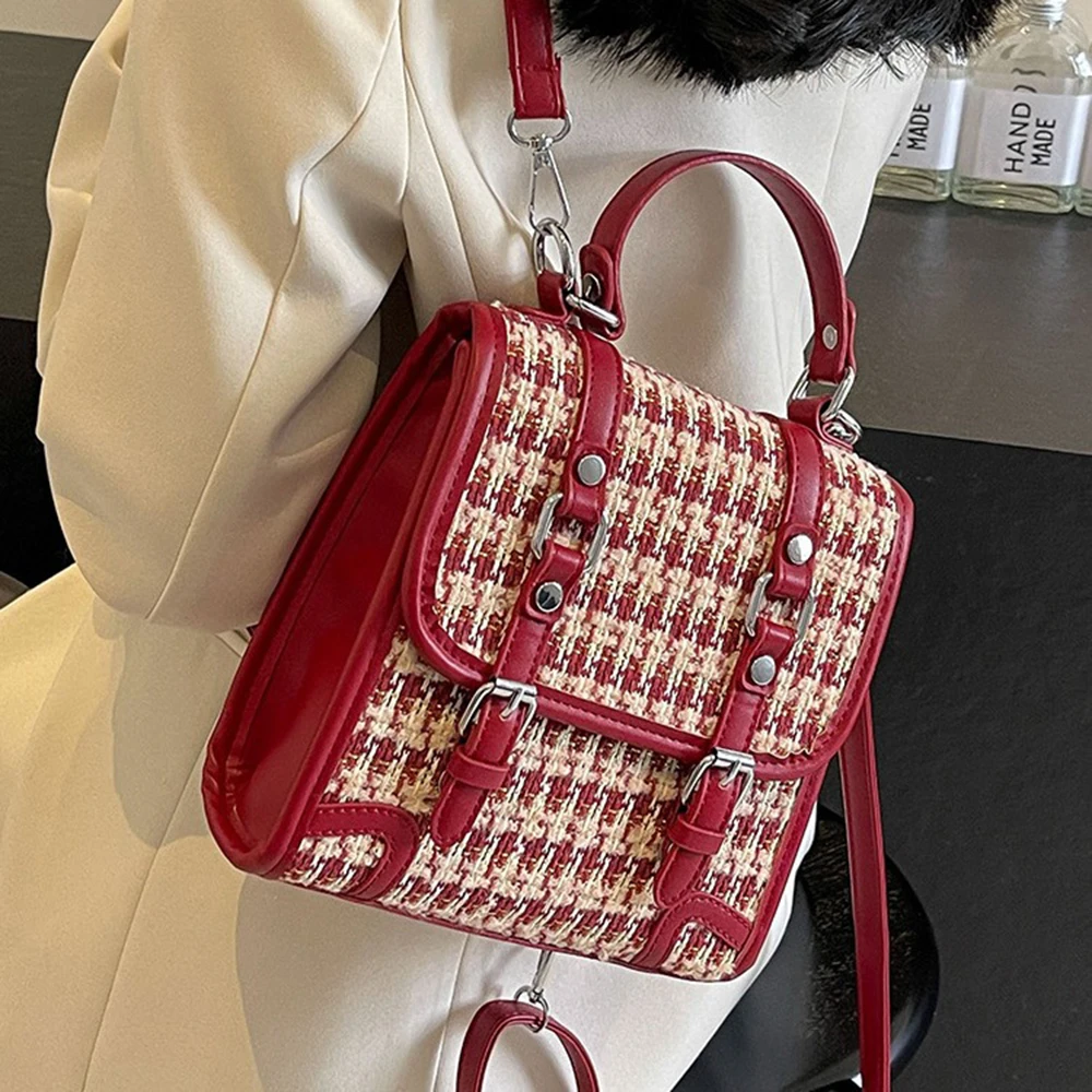 

Women's Double Shoulder Small Bag Spring Autumn Daily Versatile Commuter Backpack New Fashion Woolen One Shoulder Bag