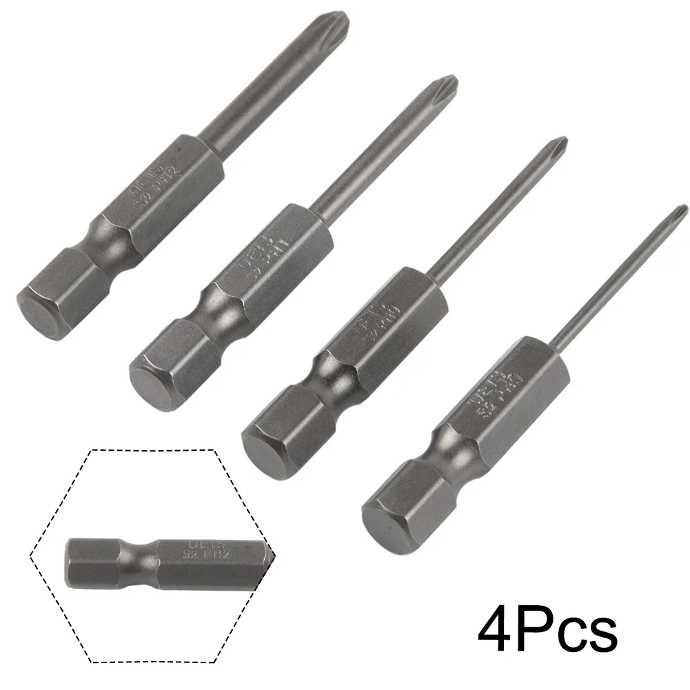 4pcs 50mm Cross Screwdriver Bits 1/4Inch Hex Shank Electric Screwdriver Bit Alloy Steel Magnetic Screw Drive Hand Tools PH00 PH1