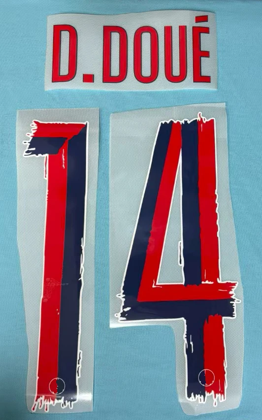

2024/25 PSaG Cup Name sets away 14DDoue 10ODembele name and number iron on top AAAA quality Soccer name number