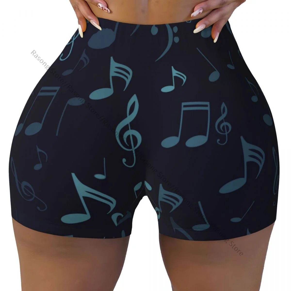 Yoga Shorts Music Notes Treble Clef Women Biker Tight Elastic Workout Sports Leggings Sportswear