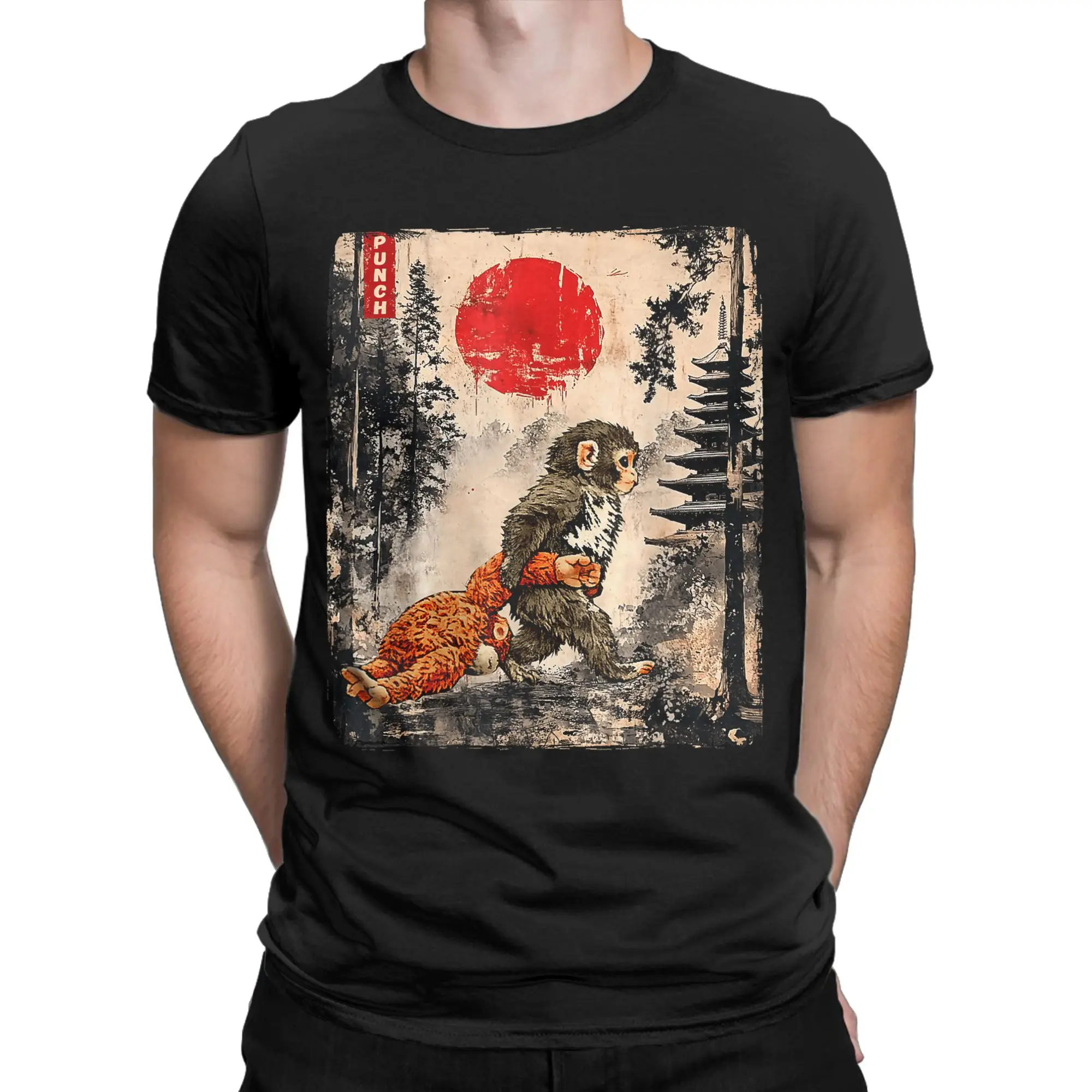 Men Women's Kawaii Baby Monkey Punch Cute Japanese Ukiyo-e  T Shirt  Pure Cotton Tops Funny Crewneck Tee Shirt Plus Size T-Shirt
