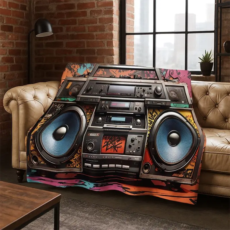 Music Cassette Tape Retro Recorder CD Flannel Blanket Soft Warm Blanket Throw Blanket for Bedroom Living Room Bed Travel Picnic