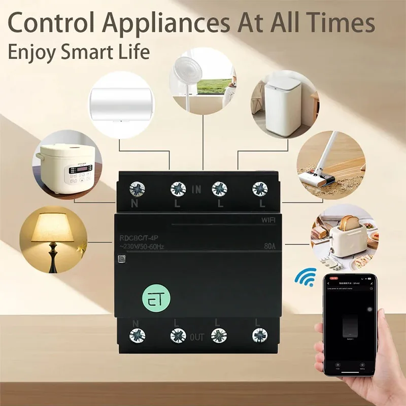 قاطع دائرة WIFI ثلاثي الطور، مؤقت الوقت الذكي، مفتاح التحكم عن بعد الصوتي بواسطة Tuya App Smart House Alexa Google Home