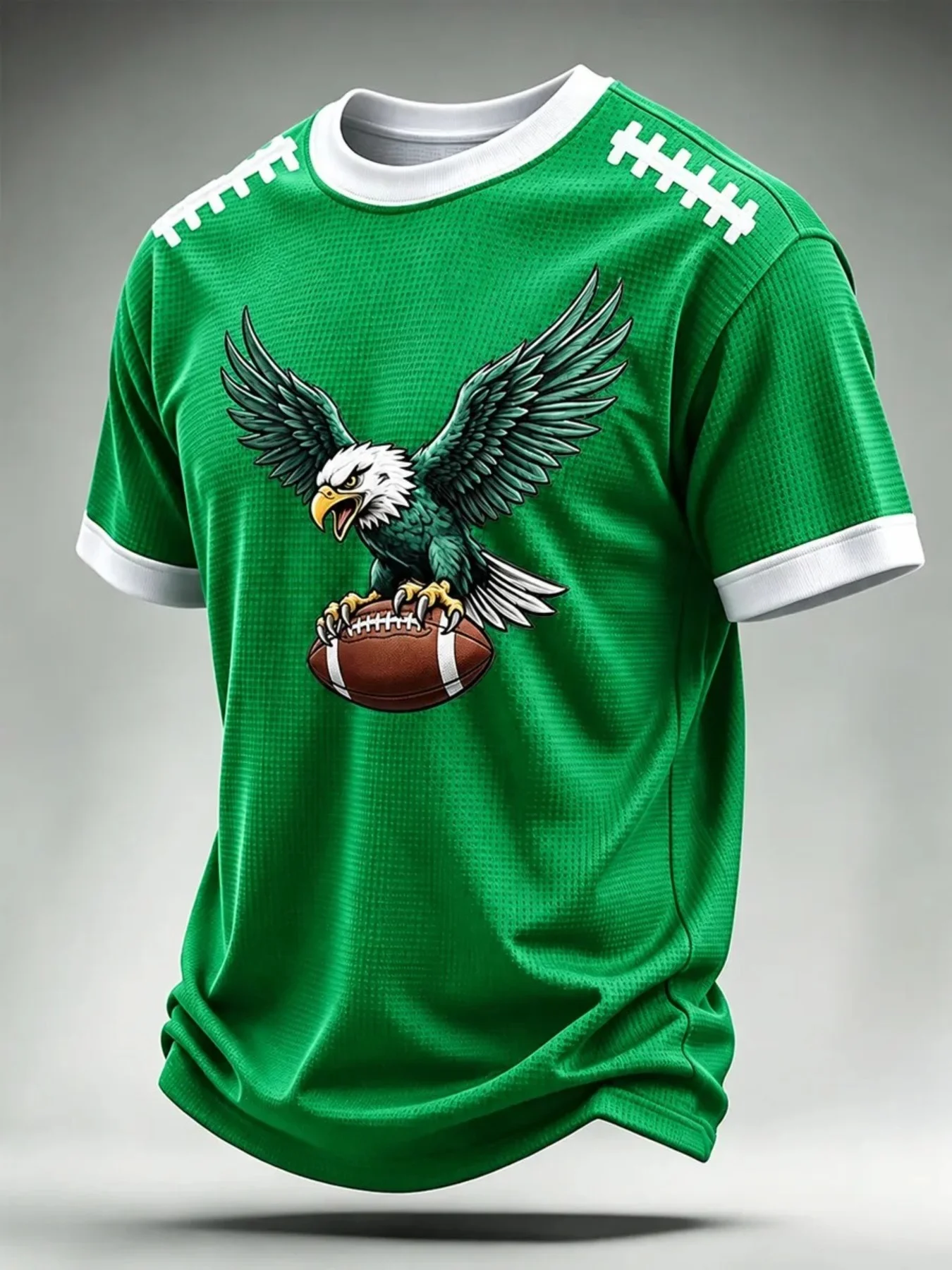 American Football 3D Printed T-Shirt, Featuring a Soaring Eagle Catching a Football Design, Casual Round-Neck Short-Sleeve Fan J