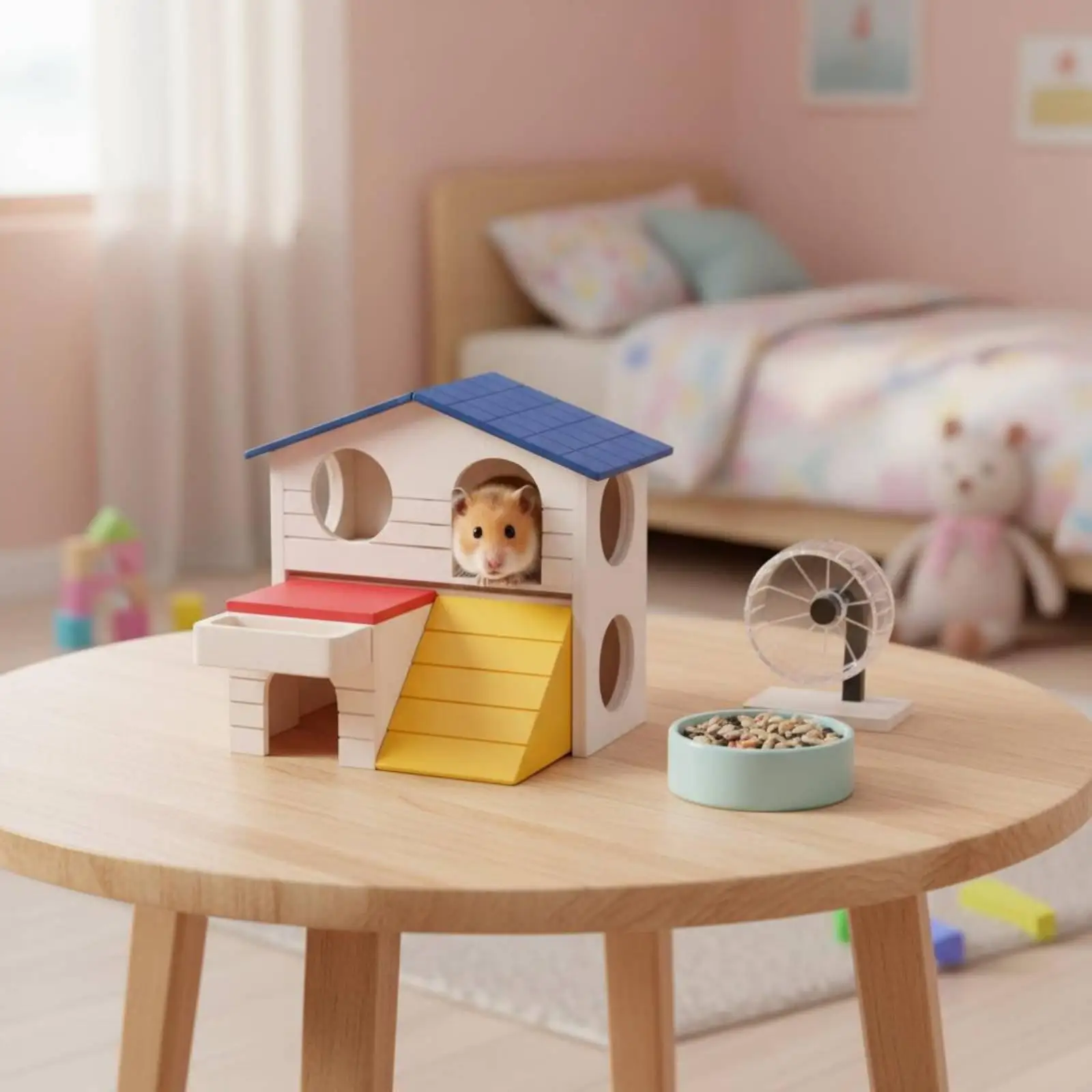 2-Story Wooden Hamster House Decorative Design for Playpen Small Animal Playhouse with Climbing Features