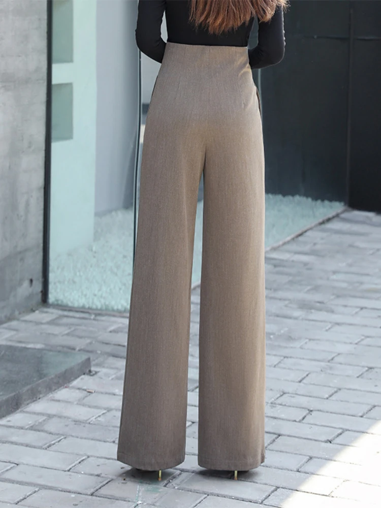 Pantaloni a gamba larga autunnali di alta qualità da donna pantaloni da ufficio a vita alta Chic coreani pantaloni Casual larghi da strada da donna