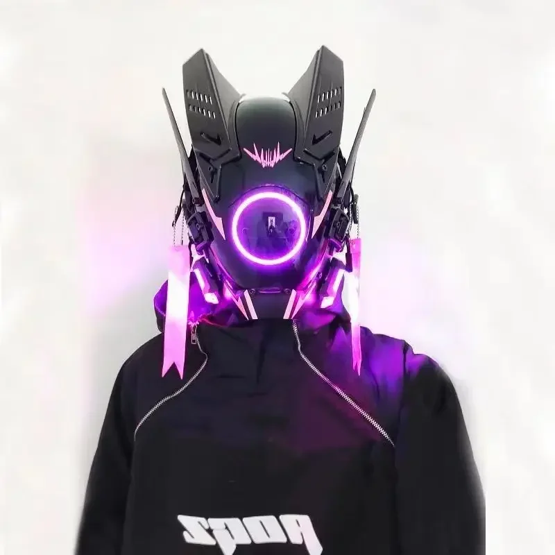 Cyberpunk Helmet Cosplay Led With Hair Music Cyberpunk Helmet Cyber Punk Mask Men's Costume Robot Helmet Halloween Cool Toy Gift