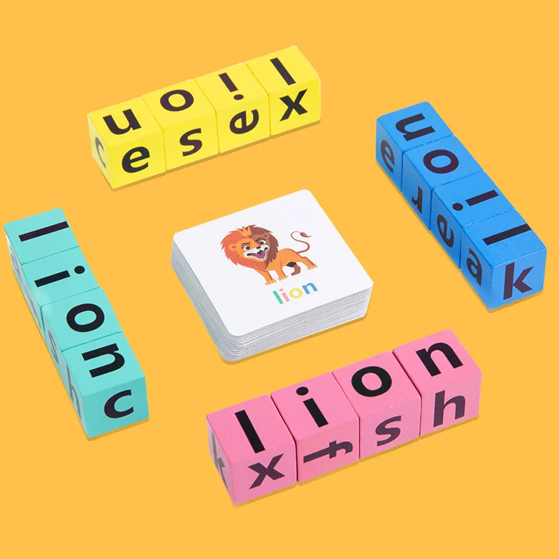 Coogam Blocs de Couleur Jeux d'orthographe, Lettres Assorties en Bois Jouet avec Mots Cartes Flash, Alphabet ABC Apprentissage éducatif Montessori Puzzle Cadeau