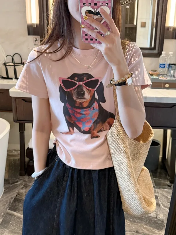 

Милая женская футболка с коротким рукавом и мультяшным принтом TWINKLE JUM, летняя, модная, из 100% материала