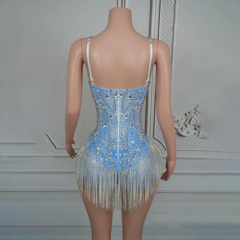 フルラインストーンフリンジボディスーツ女性歌手パーティーフェスティバル衣装バー Dj DS ステージジャズ衣装パフォーマンスクラブ着用 XS9315