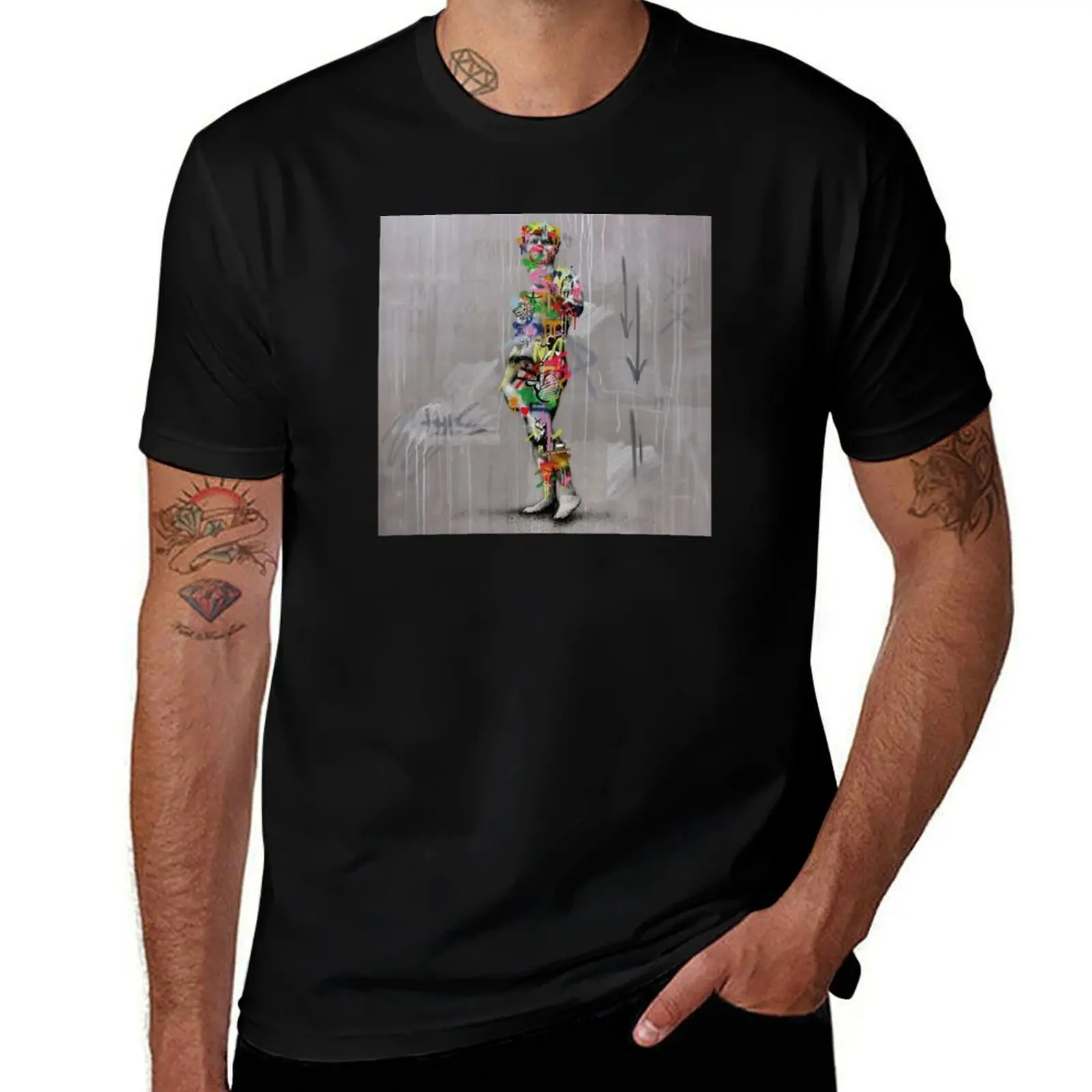 David Defaced by Colorful Graffiti Art Banksy T-Shirt Work Casual Loose Fit T-Shirt